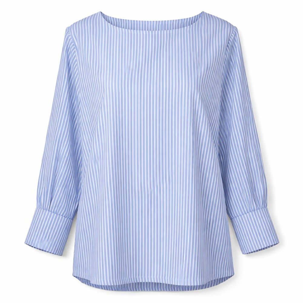 Brooke Shields Timeless | Blue-White Vertical Stripe Boatneck Blouse | Size 6